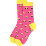 Women's Hamburger Cheeseburgers on a Hungry Day Pattern Crew Novelty Socks - Pink/Yellow