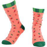 Women's Juicy and Ready to Eat Watermelon Slices Pattern Crew Novelty Socks - Green