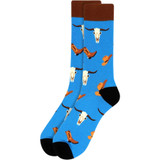 Men's Old Wild West Cowboy Boots Hat Longhorn Skull Pattern Crew Novelty Socks - Turquoise