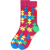 Men's It's a Big Puzzle of a Problem Pieces Pattern Crew Novelty Socks - Purple