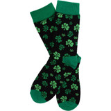 Pair of Women's St. Patrick's Day Green Shamrocks Clover Crew Black Novelty Socks