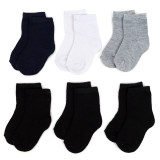 6 Pair Pack Infants' Solid Color Classic Comfy Socks - Black White Gray