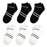 6 Pair Pack Men's Double Striped Cushion Athletic Ankle Socks - Black White