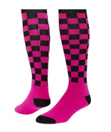 Checkerboard Knee High Sports Socks - Black Neon Pink - Medium