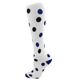 Spots Knee High Sports Socks - White Royal Blue Black