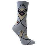 Fawn Pug Crew Novelty Socks - Gray