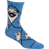 Fawn Pug Crew Novelty Socks - Blue