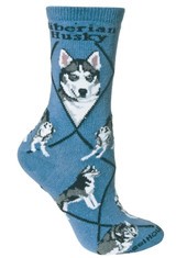 Siberian Husky Crew Novelty Socks - Blue