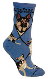 German Shepherd Crew Novelty Socks - Blue