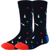 Men's Bowling Pins and Balls Pattern Premium Crew Novelty Socks - Black Red Blue