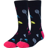 Men's Badminton Rackets Shuttlecocks Pattern Premium Crew Novelty Socks - Black Red