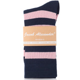 Men's College Stripe Cotton Dress Socks - Purple Pink Navy