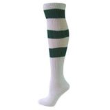 Big Stripe Knee High Sports Socks - White Dark Green - Small