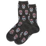 Women's Sugar Skulls Crew Sock - Charcoal