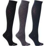 Diamond Designed Microfiber Nylon Anti-Microbial Anti-Odor Knee-High Compression Socks - Black