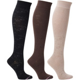 Floral Textured Microfiber Nylon Anti-Microbial Anti-Odor Knee-High Compression Socks - Black