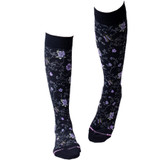 Pretty Floral Microfiber Nylon Anti-Microbial Anti-Odor Knee-High Compression Socks - Black