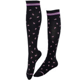 Tonal Ditsy Daisy Floral Designed Cotton Blend Anti-Microbial Anti-Odor Knee-High Compression Socks - Black