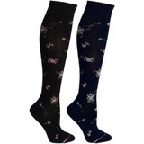 Bouquet Floral Cotton Blend Anti-Microbial Anti-Odor Knee-High Compression Socks - Black