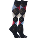 Argyle Designed Cotton Blend Anti-Microbial Anti-Odor Knee-High Compression Socks - Navy