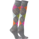 Argyle Designed Cotton Blend Anti-Microbial Anti-Odor Knee-High Compression Socks - Grey Heather