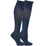 Broken Vertical Stripe Designed Cotton Blend Anti-Microbial Anti-Odor Knee-High Compression Socks - Dark Denim Heather