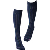 Broken Vertical Stripe Designed Cotton Blend Anti-Microbial Anti-Odor Knee-High Compression Socks - Dark Denim Heather