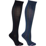 Broken Vertical Stripe Designed Cotton Blend Anti-Microbial Anti-Odor Knee-High Compression Socks - Dark Denim Heather