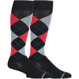 Argyle Designed Knee-High Compression Socks - Black Red