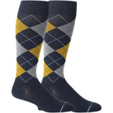 Argyle Designed Knee-High Compression Socks - Dark Denim Heather