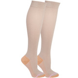 Solid Colored Microfiber Nylon Copper Ion Infused Yarn Knee-High Compression Socks - Beige