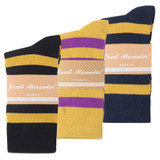 3-pack Variety Men's College Stripe Crew Dress Socks Pack - Gold/Black, Gold/Purple, Gold/Navy