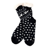 3 Pairs of Women's Valentine's Day Reindeer Owl Snowflakes and Hearts Plush Sherpa Slipper Novelty Crew Socks Pack - Black/Pink/Red