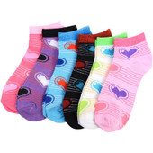 6 Pairs of Women's Valentine's Day Colorful Hearts and Stripes Novelty Ankle Socks - Multicolor