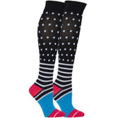 Dots & Stripes Designed Cotton Blend Anti-Microbial Anti-Odor Knee-High Compression Socks - Black