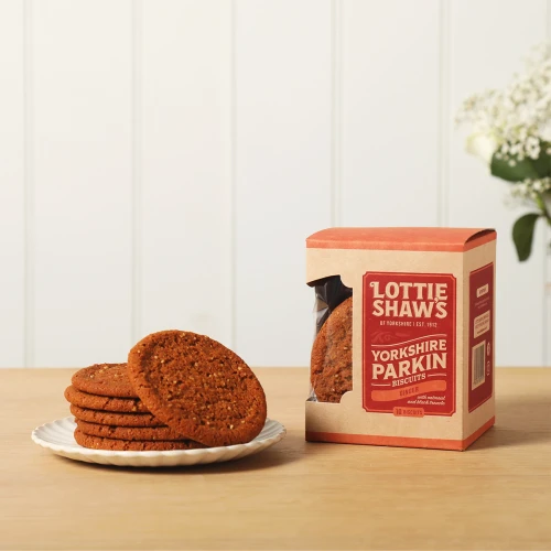 Lottie Shaw's Yorkshire Parkin Biscuits - crisp ginger and oatmeal biscuits in a window gift box, 275g