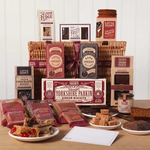 Lottie Shaw's Finest Yorkshire Basket Hamper - wicker basket of premium Yorkshire bakes and treats