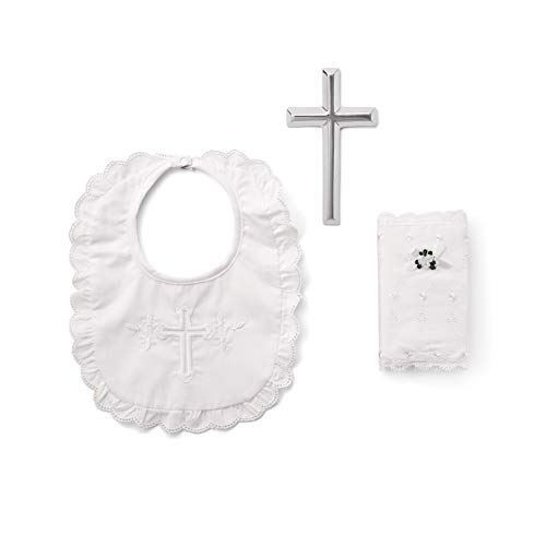 Elegant Baby Girl's Christening Gift Set Includes 100% Cotton Bib, Wall Hanging
