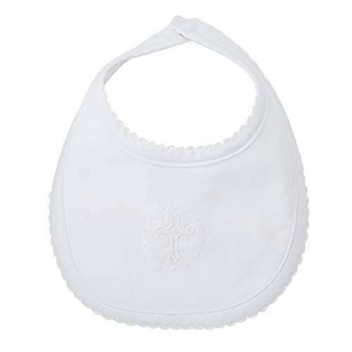 Mud Pie French Knot Cross BIB, White,"8" x 6.5"