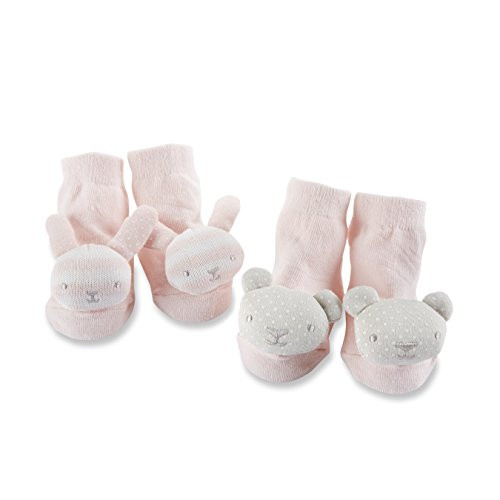 Baby Aspen Bear and Bunny Rattle Socks, Pink