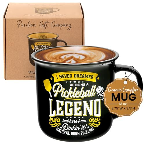 Pavilion Gift Company - Pickleball Legend - Ceramic 13-ounce Campfire Mug, Double Sided Coffee Cup, Pickleball Gifts For Women, Pickleball Gifts, 1 Count, 3.75 x 5 x 3.5-Inches, Black/Yellow