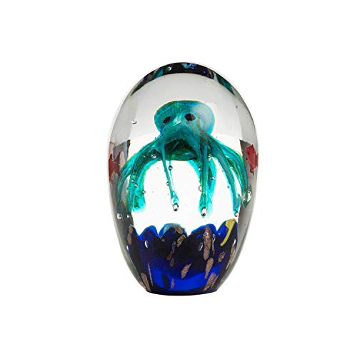Beachcombers 5.1" Glass Octopus and Fish Paper Weight Blue