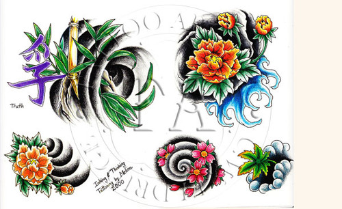 Flower designs by this Indiana tattooist. 
Color (includes line drawings)
11 x 17