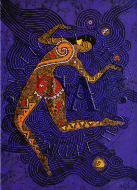 Color greeting card of painting by Vico, dancer with tribal style body markings.
5 x 7