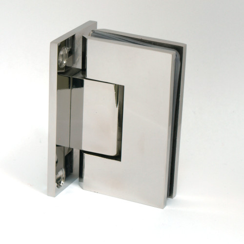 Polished stainless steel hinge.