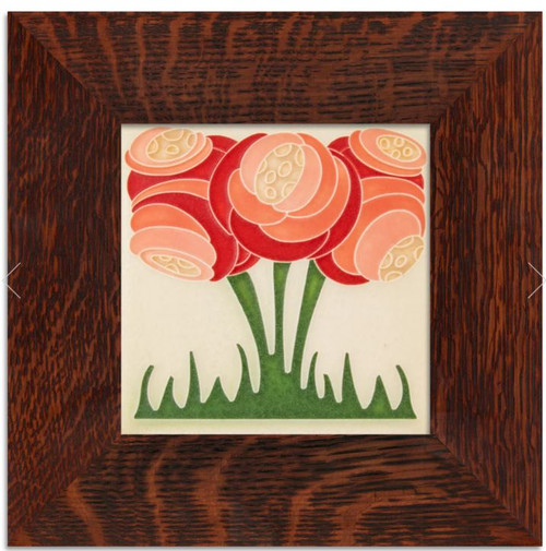  Framed 6x6 Zoom Blooms - Pink Tile by Motawi Tiles