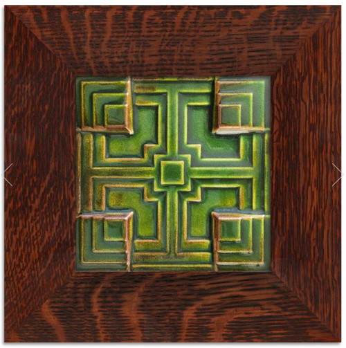 Framed 6x6 Storer House Emerald Tile by Motawi Tiles