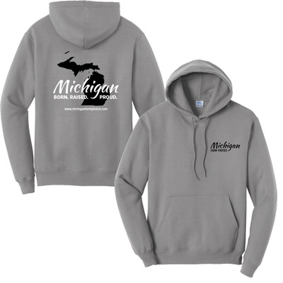 Michigan Born Raised Proud Hoodie - Gray Michigan Born Raised Proud Hoodie - Gray