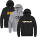2 black hoodies and one gray hoodie featuring 3 design options