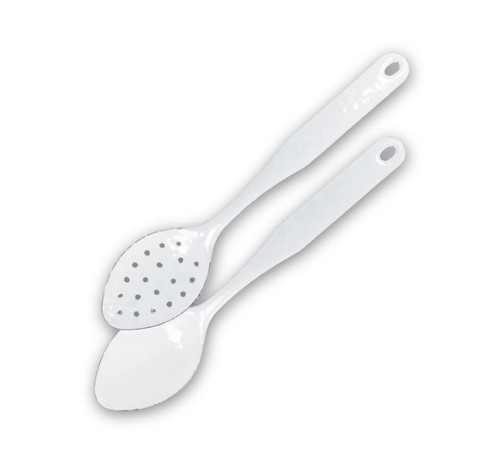 Enamelware Serving Spoon Set, Solid White